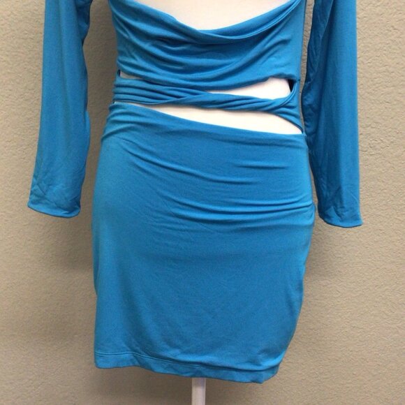 Ser.O.Ya Dress Womens Twist Long Sleeves Cut Out Body Con Blue Size Large NWT - Picture 6 of 11